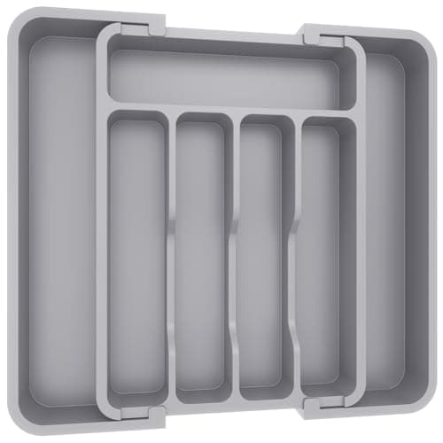 Lifewit Silverware Drawer Organizer, Expandable Utensil Tray for Kitchen, BPA Free Flatware and Cutlery Holder, Adjustable Plastic Storage for Spoons Forks Knives, 8.9-14.7 x 12.2", Gray