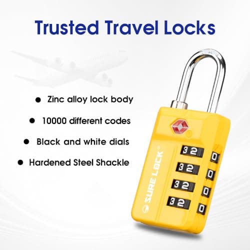 TSA Approved Travel Luggage Locks, Open Alert Combination Lock for School Office & Gym Locker ,Toolbox, Pelican Case,Easy Read Dials- 1, 2 & 4 Pack (1, Yellow 2 Pack)