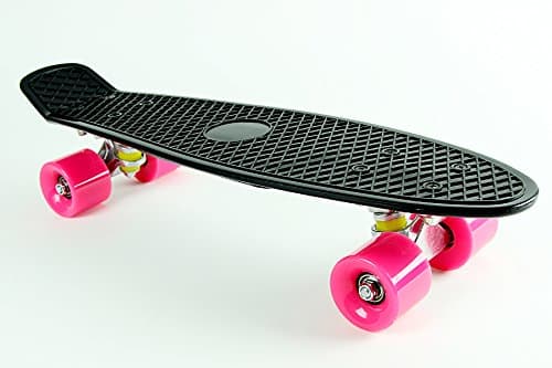 Yixin 22'' Complete Skateboard Retro Style Plastic Board (Black/Pink, 22")