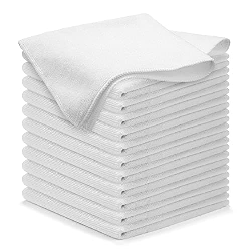 USANOOKS Microfiber Cleaning Cloth - White - 12Pcs(16x16 inch) High Performance - 1200 Washes, Ultra Absorbent Car Towel Traps Grime & Liquid for Streak-Free Mirror Shine, Washing cloth and Applicator
