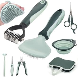 8 in 1 Pet Grooming Kit - Slicker Brush, Flea Comb, Shedding Tools, and Double-Sided Brushes for Dogs and Puppies
