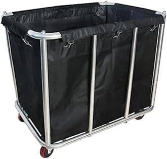 Commercial Large Stainless Steel Laundry Trolley Cart with Wheels - Heavy Duty Rolling Laundry Cart for Industrial/Home，10 Bushel,35.4" Lx25.6 Wx31.5 H (Black)