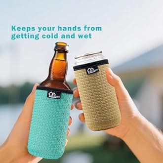 WK IEASON 12oz Slim Can Sleeves Insulators Tall Can Kooize Neoprene Slim Can Covers 12OZ Beer Bottle Sleeves Coolers Non-slip Neoprene Can Cooler Sleeves 4PC Pack(Black/Cool Mint/Dark blue/Khaki)