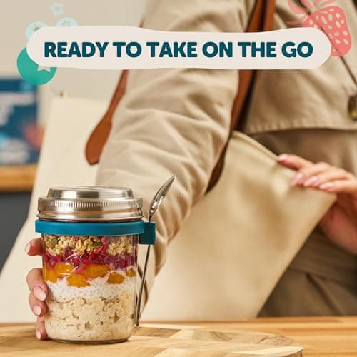 OATOLOGY Overnight Oats Jar Container | Upgraded for 2026 with Unique Lid, Spoon, Jar Markings | Start the Year Healthy | 2 pack