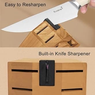 Kuisine Kitchen Knife Set,High Carbon Stainless Steel Ultra Sharp Blade Ergonomic Handle,Knife Block Set with Built-in Sharpener,Elegant Gift for Holiday(Irovy-Acacia,15PCS)