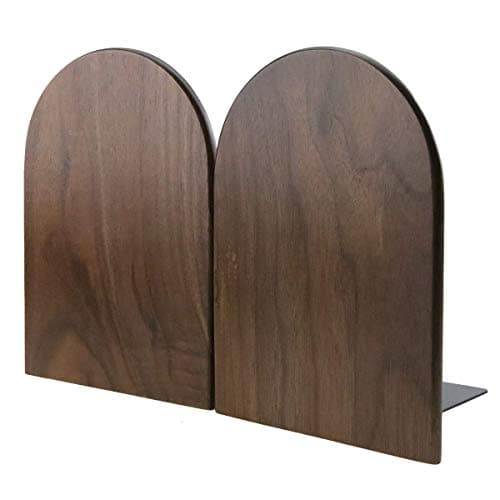 Ahkea Japanese Style Black Walnut Wood Bookends Solid Wood Kitchen Book Ends for Home Office Library School (Round, Large)