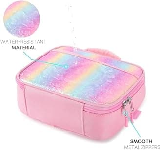 mibasies Kids Lunch Box for Girls Toddler, Insulated and Reusable Lunch Bag for School, Pink Blue Rainbow