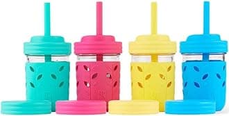 Elk and Friends Kids & Toddler Cups | The Original Glass Mason Jars 8 oz with Silicone Sleeves & Silicone Straws with Stoppers | Smoothie Cups | Spill Proof Sippy Cups for Toddlers