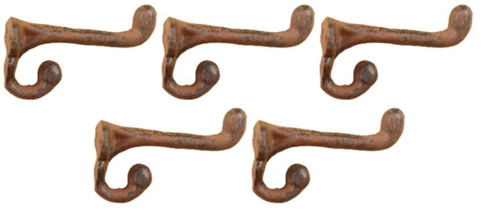 Midwest Craft House 5 Rustic Coat Hooks CAST Iron Acorn 3 1/4" Long HAT Wall School Towel