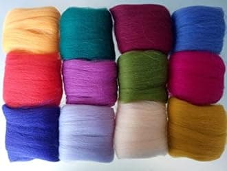 Assorted Merino Wool Roving Tops Pack – 60 g, 12 Colours for Needle Felting, Wet Felting and Spinning (Set H)