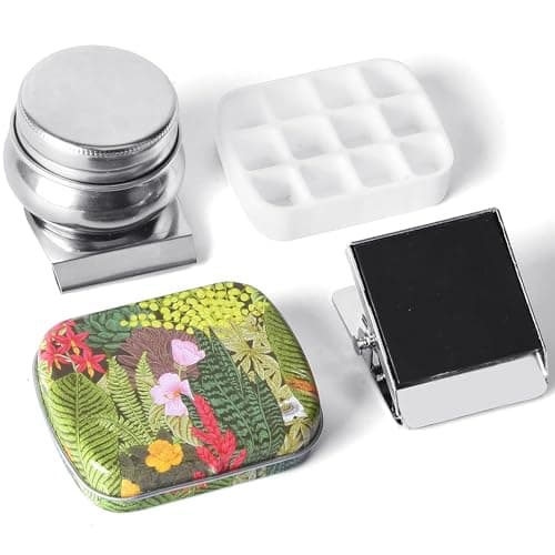 Portable Mini Tin Box,12-Well Empty Watercolor Palette,Small Paint Storage Travel Artist Outdoor Sketch Watercolor Kits with Magnetic Clip and Oil Pot .Selva