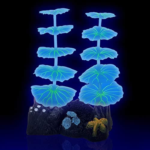 Glowing Effect Silicone Artificial Coral Plant for Fish Tank Decor Aquarium Ornament with Suction Cup Base, Safe for Fish In Fresh or Salt Water, 5.3 Inch