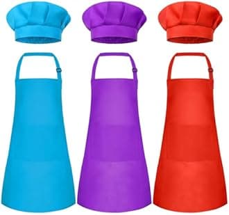 Kids Apron and Chef Hat Set Children Apron Adjustable with 2 Pockets Children Chef Painting for Cooking Baking