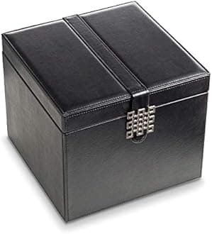 Glenor Co Earring Organizer Holder - 75 Small & 4 Large Slots Classic Jewelry Box with Drawer & Modern Closure, Mirror, 4 Trays Earrings, Ring or Chain Storage - PU Leather Case - Black