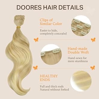DOORES Human Hair Extensions Clip in, Dirty Blonde Mixed Platinum Blonde 150g 9pcs 14 Inch, Remy Straight Thick Hair