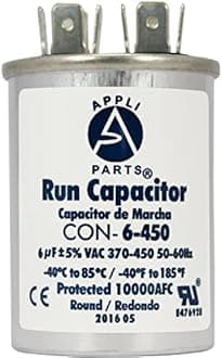 Appli Parts Run Capacitor 6 Mfd uF (microfarads) 370 VAC or 450 VAC Round CON-6-450 Replaces CAP-6-450