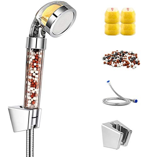 Vitamin C Filter Shower Head with Hose & 4 Replacement Balms - Handheld High Pressure Hard Water Softener Shower Head- Remove Chlorine & Flouride - Helps Dry Skin & Hair Loss
