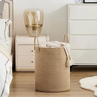 YOUDENOVA Jute Rope Woven Laundry Hamper Basket, 58L Tall Laundry Basket, Baby Nursery Hamper for Blanket Storage, Clothes Hamper for Laundry in Bedroom-Large-Jute (YDSLD007)