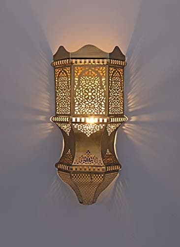 THE LIGHT STUDIO SS1521 Tumblers Moroccan Design Brass Wall Light - Gold,corded-electric
