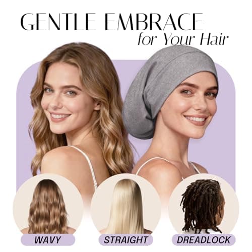 OLESILK Silk Large Braid Bonnet for Long Hair, Long Bonnet for Braids, Silk Sleep Cap for Women, Sleep Night Hat Sleeping for Frizzy Hair, Grey