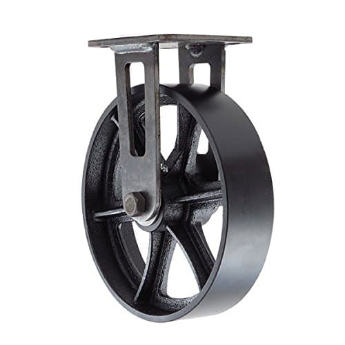 Eight Inch CC Vintage Rigid Caster - Plate Mount - Black Cast Iron Wheel