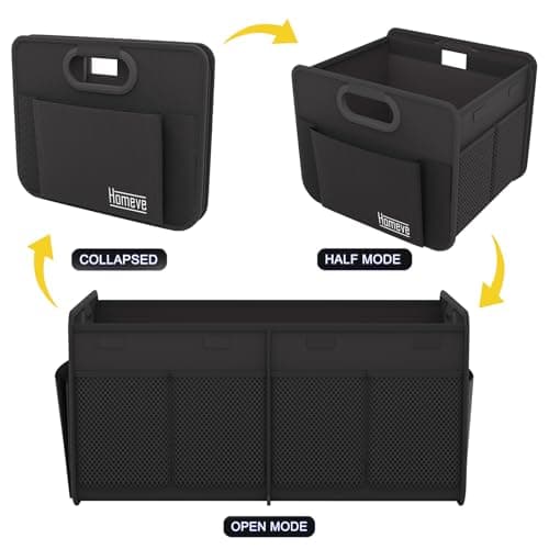 Homeve Car Trunk Organizer, Collapsible Multi-Compartment Car Organizer, Black, 2 Compart-Small