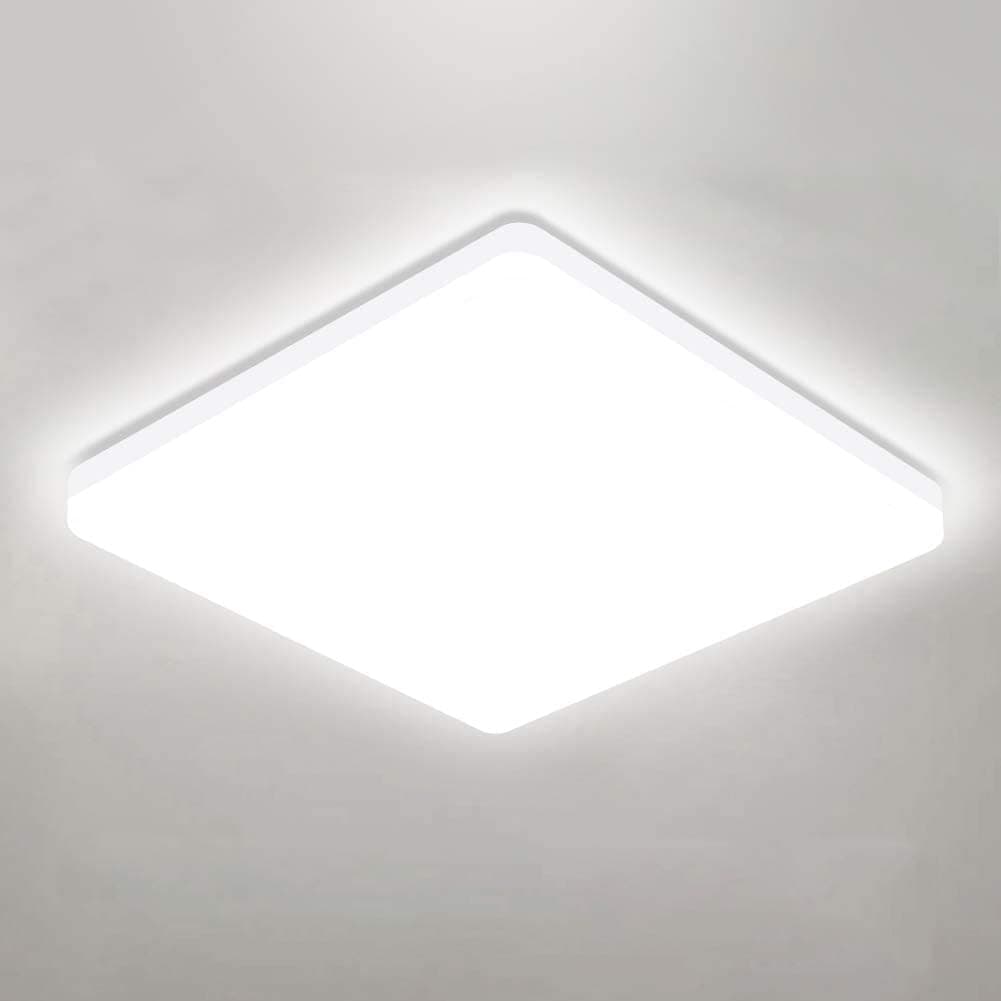 25W 6000K LED Flush Mount Ceiling Light Fixture Ultra Slim, 12inch Waterproof Bathroom Square LED Ceiling Lamp Fixture Without Flicker, 85Ra+ Daylight White for Kitchen Bedroom Hallway Office