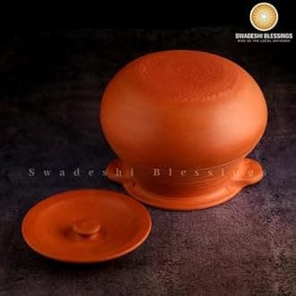 Swadeshi Blessings Exclusive Range Unglazed Clay Pot for Cooking & Serving with Lid/Earthen Kadai/Mud Handi/Mitti Ke Bartan (with Mirror Shine) + ASH for Cleaning (Combo-2&3 Liters)
