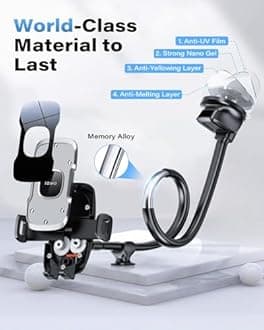 1Zero Solid Car Truck Phone Mount Holder with 14-Inch Gooseneck Long Arm, Windshield Window Mobile Holders w/Industrial-Strength Suction Cup, Anti-Shake Stabilizer Compatible All Cell Phones iPhone