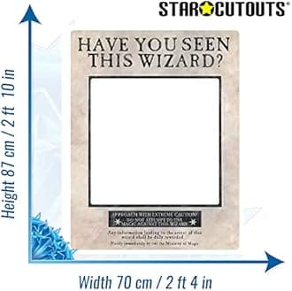 SC1475 Star Cutouts White Harry Potter Wanted Poster Selfie Frame with Props – Prisoner of Azkaban Photo Booth Display – 87cm x 70cm