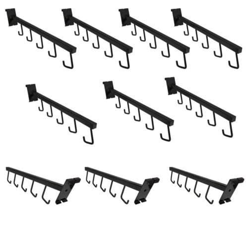 Prolinemax 10 Pc 17-1/2''L Gloss Black Gridwall 5 J Hook Waterfall Faceout Square Tube Fixture