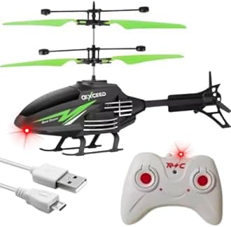 KIDZYMON® RC Helicopter with Hand Gravity Sensor, Flying Remote Control Toy, Recharging, 3D Light & Safety Sensor for Kids Age 4+ Years I Pack of 1 (Green)