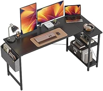CubiCubi 140 cm Small L Shaped Computer Desk with Storage Shelves Home Office Corner Desk Study Writing Table, Black