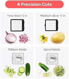 Fullstar The Original Pro Chopper - Vegetable Chopper and Spiralizer, Food Chopper with Container, Fruit Slicer, Kitchen Gadgets & Gifts, Home Essentials (4 in 1, Clear)