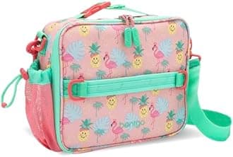 Bentgo Kids Lunch Bag - Durable, Double-Insulated Lunch Bag for Kids 3+; Holds Lunch Box, Water Bottle, & Snacks; Easy-Clean Water-Resistant Fabric & Multiple Zippered Pockets (Tropical)