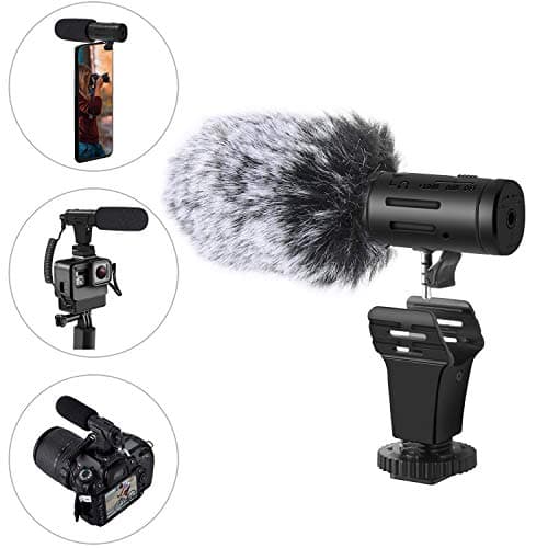 Camera Microphone, Video Microphone for Camera & Phone, Shotgun Microphone with Earphone Monitor Hole and Noise Reducing Deadcat Windscreen for Canon, DSLR, Sony, Nikon Camera