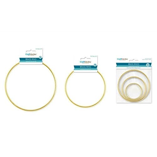 Craft Medley Assortment Round Brass Rings Ultimate Pack - 5 rings (2"+3"+ 4"+ 8"+ 12") - Metal Rings Hoops - Macrame Dream catcher Floral Jewelry Making Brass Rings