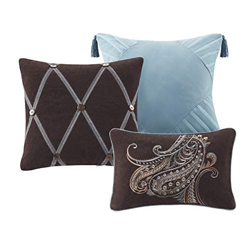 Hampton Hill Bed Comforter Duvet 2-in-1 Set Bed in A Bag - Blue, Brown, Luxurious Jacquard Paisley – 9 Piece Bedding Sets – Ultra Soft Microfiber Bedroom Comforters, King