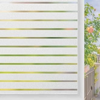 Lifetree Window Film Privacy for Glass Windows 44.5 x 300 cm, Static Cling Stripe Patterns Frosted Window Film No Glue Heat Reflective Sticker For Home Office