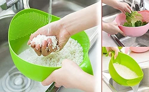 Kitchenwell Multi-Purpose Strainer or Washer Bowl for Rice Fruits & Vegetable Rice Bowl(Green, Pack of 1)
