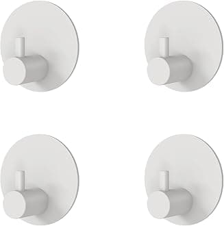 – Sticky Hooks Self Adhesive Hook Stainless Steel Coat Holders on Door for Towel Coat Hat Key, Heavy Duty, Self Adhesive Hangers Wall Mounted for Bathroom Shower Kitchen, White, 4 Pack