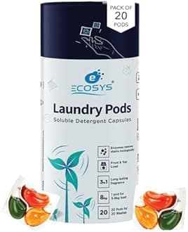 Ecosys 3-in-1 Dissolvable Magic Laundry Pods for 20 washes:Bioenzymes Infused,Tough Stain Fighter for Top & Front Load with Floral Aroma,1 Pod = 1 Wash for 5-7kg