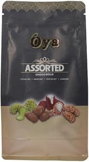 Oya Assorted Choco Roll 500 Gram with Pistachio, Almond, Hazelnut and Red Velvet Yummy Cream | Diwali Gift Box | Classic Delicious Wafer Roll Sticks with Assorted Dry fruits and Cocoa Cream, Smooth Crunchy Snacks, Biscuits, Sweet Treats for Kids and Adults | A delicious snack for a cozy tea time or coffee break | The assorted set is perfect for parties, family gatherings, or as a sweet gift for someone special | A sweet gift for chocolate enthusiasts | Imported from UAE. Delicious Mouth Melting Chocolate