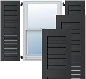Ekena Millwork RWL15X055BLP Exterior Real Wood Pine Open Louvered Shutters (Per Pair), Black, 15"W x 55"H