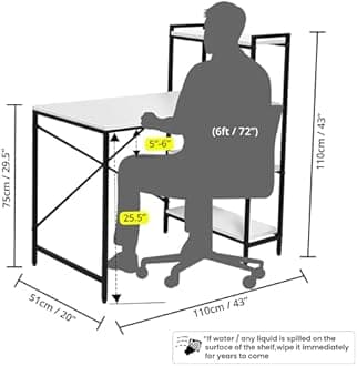 ABOUT SPACE Computer Table for Home-4 Tier Storage Study Table for Students,Adults Work Table for Home Office Laptop,Desktop W/Bottom Storage(White-L 110Xb 51Xh 110 Cm)-Engineered Wood,Matte