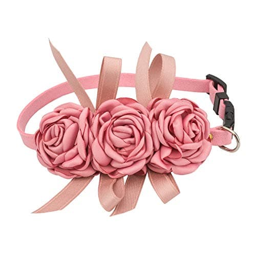 Pets Soft Suede Flower Collars for Dogs Adjustable (M, Pink)