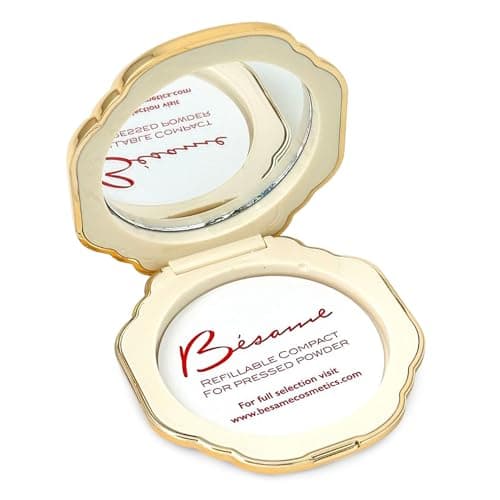 Besame Refillable Pressed Powder Compact | 1930s Art Deco Design | Makeup Case with Mirror & Magnetic Closure | Compatible with Besame Blush, Eyeshadow & Setting Powder Refill | Cosmetics Not Included