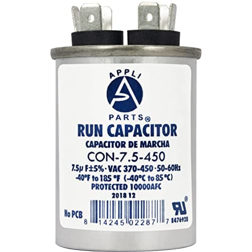 Appli Parts Run Capacitor 7.5 Mfd uF (microfarads) 370 VAC or 450 VAC Round 2-5/8in Height 1-5/8in Wide CON-7.5-450 Replaces CAP-7.5-450