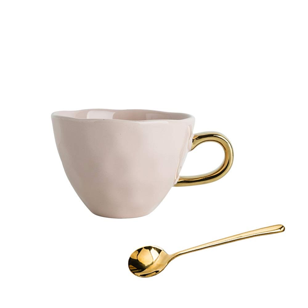 MDZF SWEET HOME 11.8 Oz Ceramic Mug for Office and Home with Gold Spoon Coffee Cup, Pink