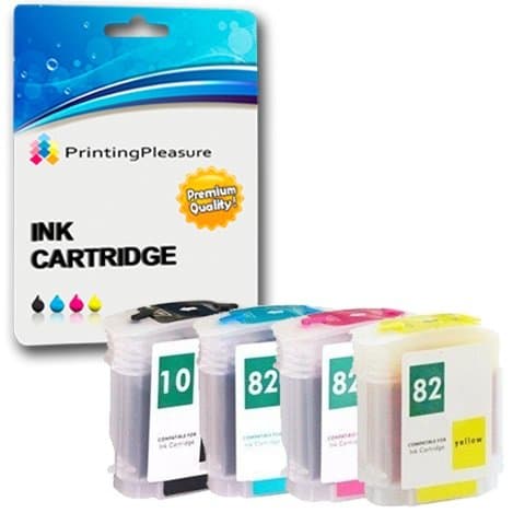 Printing Pleasure 4 (FULL SET) Compatible Ink Cartridges Replacement for 10/82 XL for DesignJet 500 500+ 500ps 500ps+ 800 800ps 815mfp 820mfp cc800ps - Black/Cyan/Magenta/Yellow, High Capacity